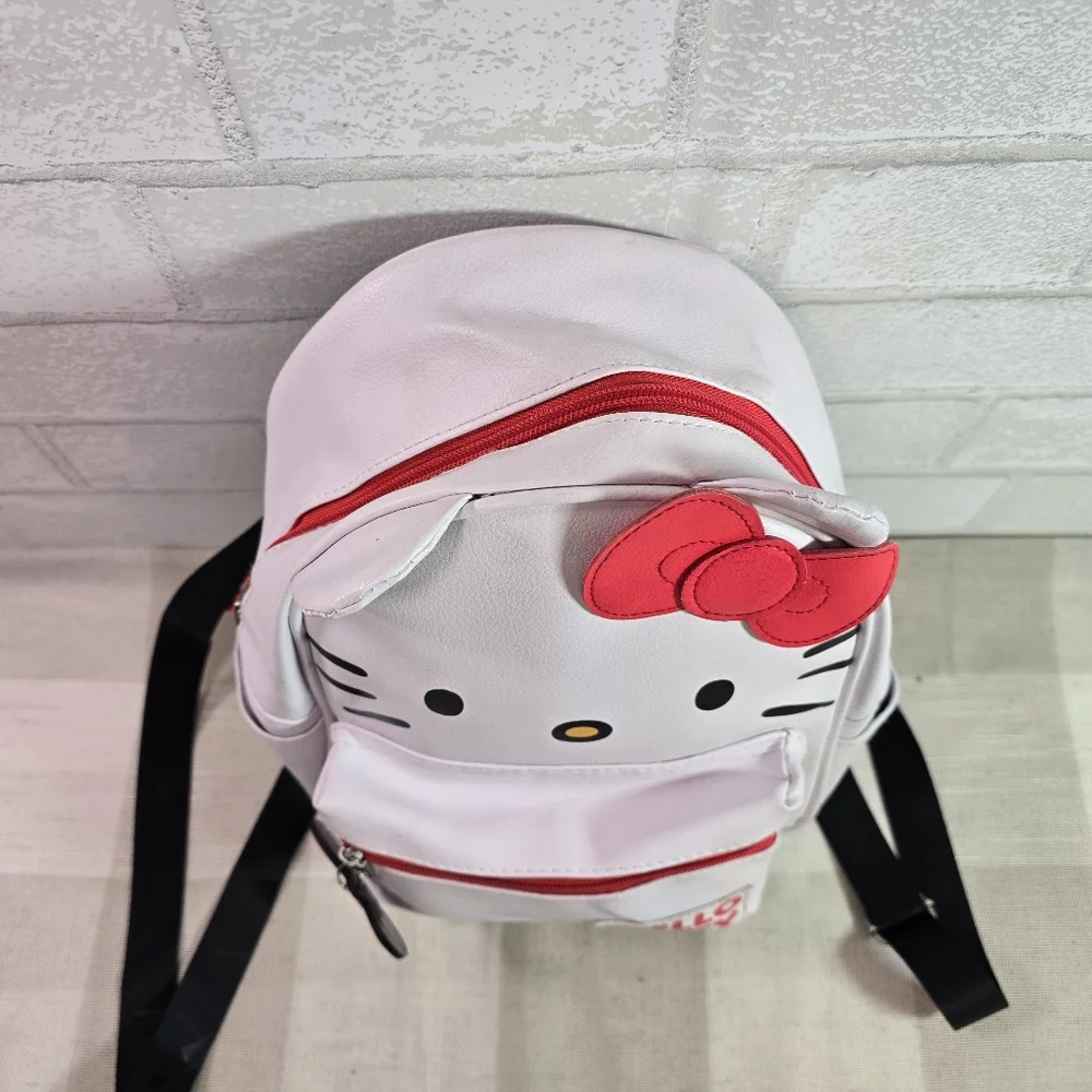 Girl's Hello Kitty Face Mini Backpack Faux Leather Zippered Purse Bag Sanrio